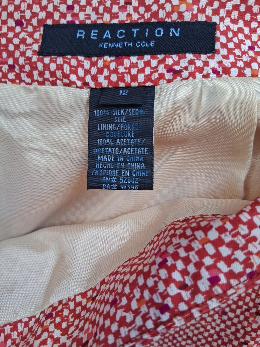Kenneth Cole Red and Cream Checked Silk Skirt - Picture 6 of 6